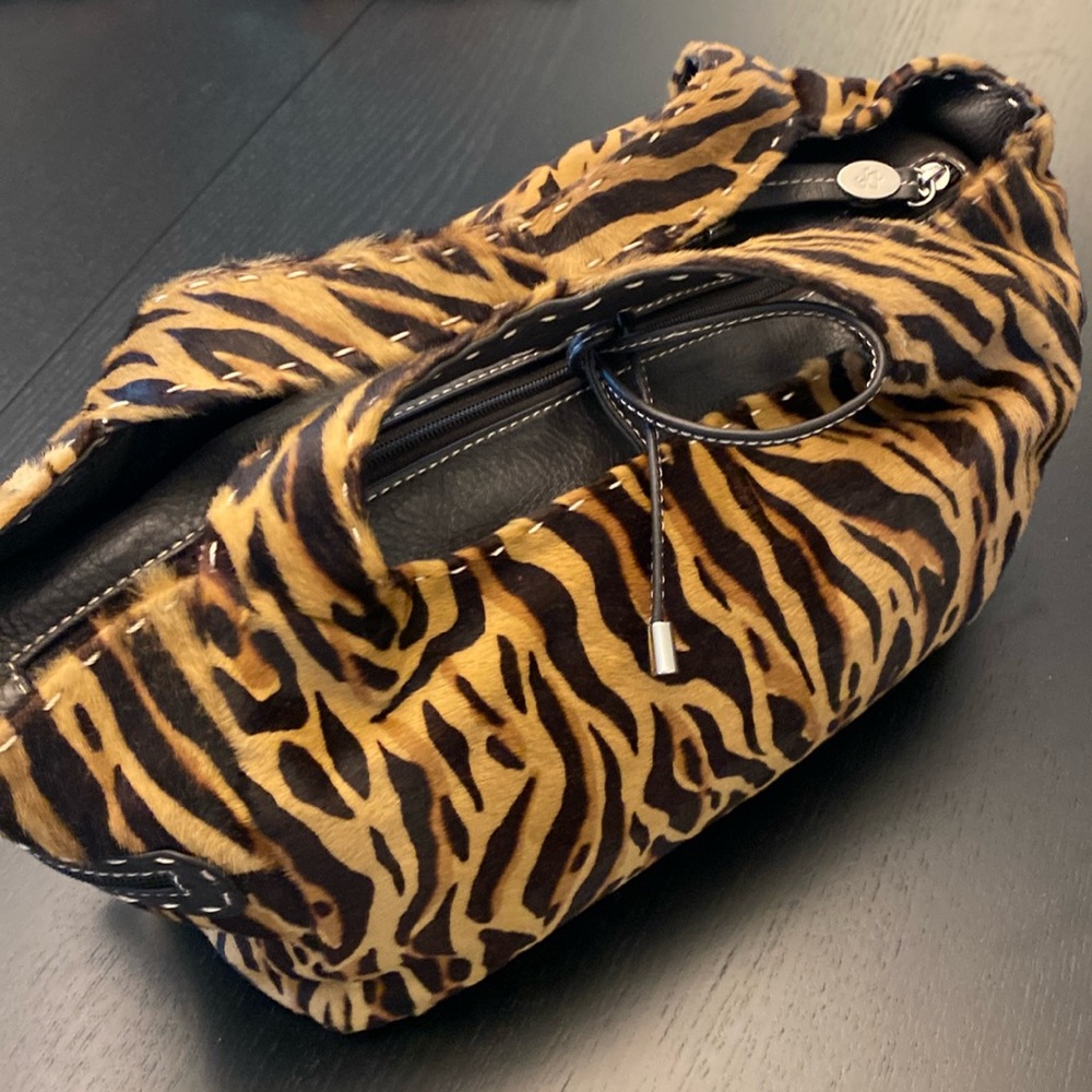 Donald J Pliner panther hair calf supple leather handbag